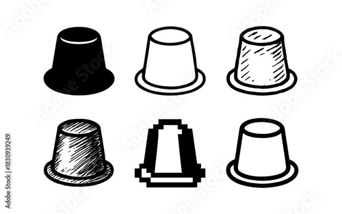 Various styles of coffee capsules in black and white