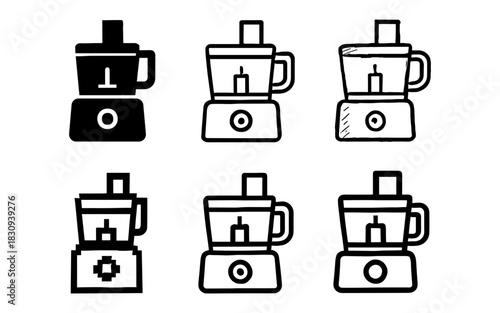 Set of kitchen food processor icons in bold outline style