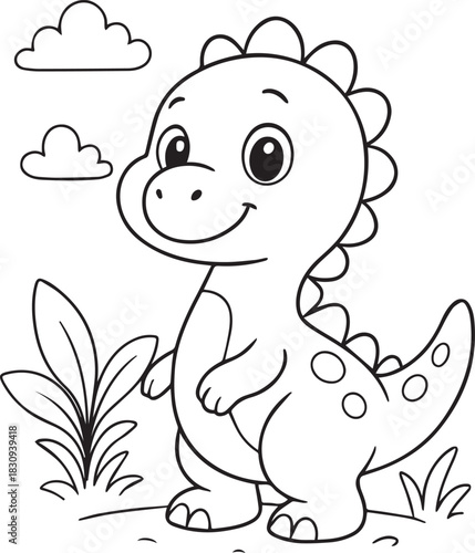Cute Baby Dinosaur Coloring Page for Kids