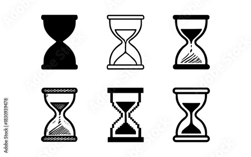 Variety of hourglass icons in flat, linear, and pixel art styles