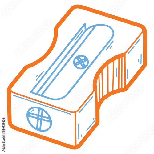 Pencil Sharpener Illustration with Orange Outline and Blue Details for Artistic and Creative Projects and Educational Resources
