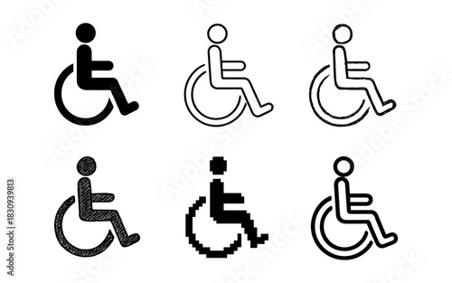 Diverse wheelchair accessible icon set in various styles
