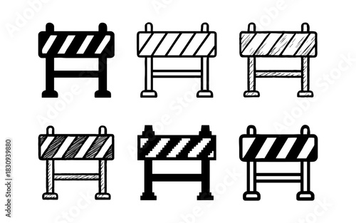 Sketch and silhouette construction barrier icons set