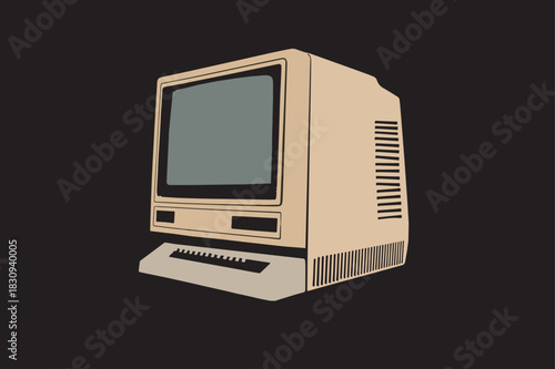 Beige vintage crt computer monitor