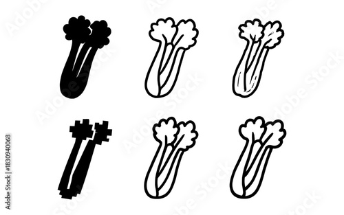 Different celery icon styles in black and white for design projects