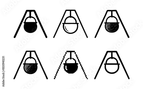 Variety of cauldron styles hanging over fire pits