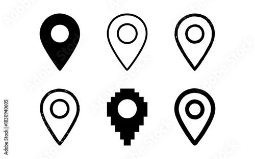 Diverse set of map location icons in various iconic styles