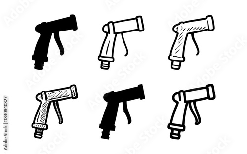 Hand drawn spray nozzle variations in sketch style