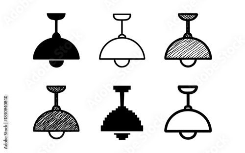 Minimalist hanging pendant lamp icons in various styles