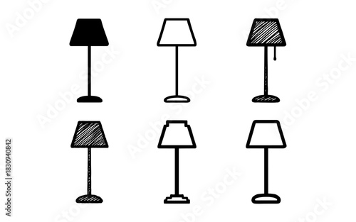 Minimalist table lamps in various linear styles on light background