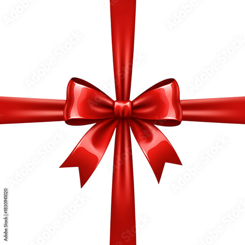 Vector decorative shiny gift red ribbon with tied bow design element isolated on white background 
