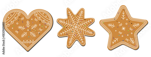 Christmas gingerbread cookies on a white background. Ginger cookies illustration.
