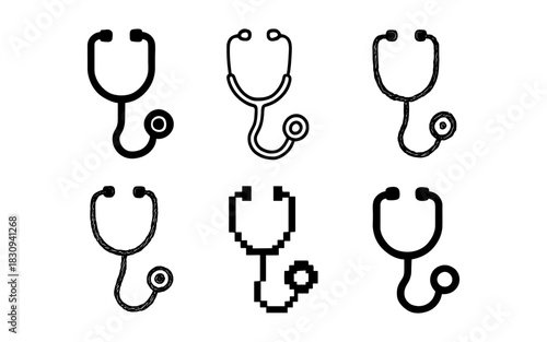 Diverse stethoscope designs in minimalist and iconic styles for medical themes