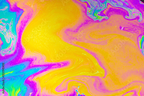 Psychedelic multicolored background abstract. Rainbow colors. patterns background. Photo macro shot of soap bubbles