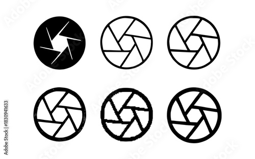 Black and white camera aperture icons in various styles