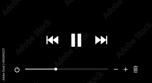 Interface of a modern media player with playback controls and volume slider