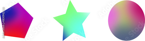 A set of gradient star, circle, and pentagon icons, mesh design, editable vector file, modern, dynamic, customizable.