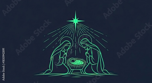 Glowing nativity scene evokes peace and hope for the holiday season, perfect for Christmas cards, social media, and spiritual designs this winter