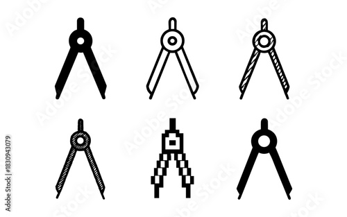 Collection of compass designs: pixel, line, and solid styles for drafting and geometry