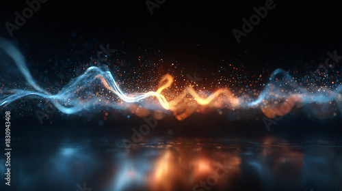 Abstract flowing light energy, a dance of blue and orange