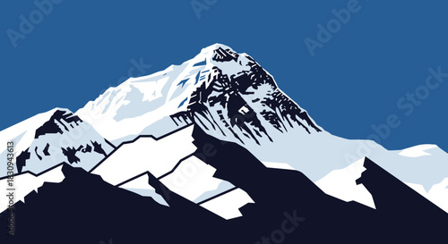 Snowy mountain peak illustration, vector landscape design