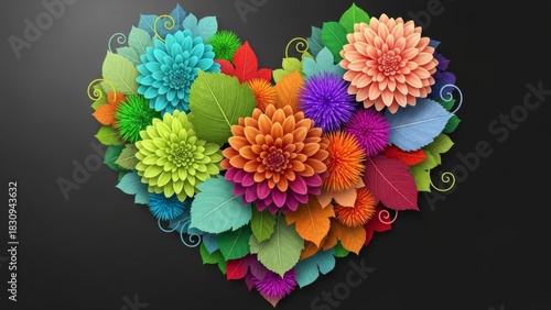 Vivid floral arrangement in the shape of a heart showcasing vibrant blossoms