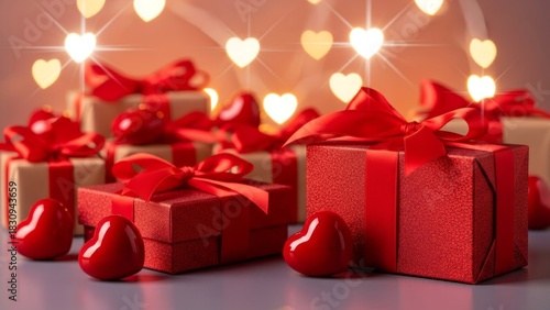Beautifully Wrapped Valentine's Day Gifts with Heart Decorations and Backlit