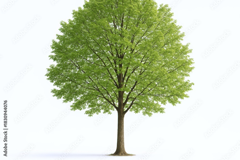 Obraz premium Isolated Tree with Vibrant Green Foliage on White Background, Representing Nature, Growth, and Environmental Concepts