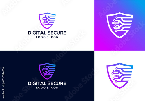 cyber security shield logo design vector