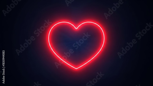 glowing neon heart symbol illuminated in vibrant red against dark backdrop
