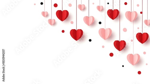 romantic heart decorations for celebration with hanging paper hearts in pink