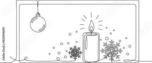 Continuous Line Art of Xmas Card with Cozy Candle Design.