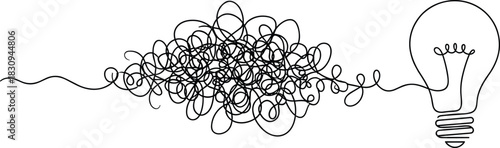 Continuous Line Transition from Mess to Simplicity and Idea Spark.