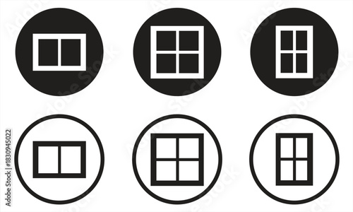 A collection of various types of window icons. Classic architectural elements. Simple designs. Vector illustrations.

