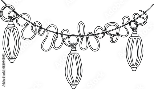 Continuous Line Winter Garland with Vintage Lantern Bulbs.