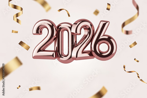 Wallpaper Mural New Year 2026 Rose Gold Celebration Numbers with Floating Confetti on Soft Minimal Background Torontodigital.ca