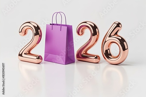 Wallpaper Mural New Year 2026 Shopping Concept with Rose Gold Numbers and Purple Bag for Holiday Promotions Torontodigital.ca