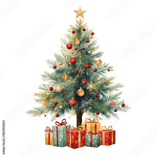 Stunning Christmas Tree Adorned With Ornaments and Gifts Under Its Branches