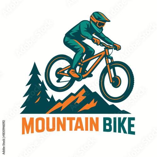 Mountain biker conquers rugged trails in a dynamic outdoor adventure logo design for active lifestyle brands and sports marketing