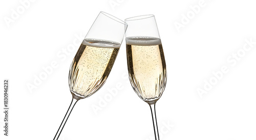 Two champagne flutes toasting against a perfect for celebrations new year's eve or special occasions with sparkling bubbles inside on transparent background