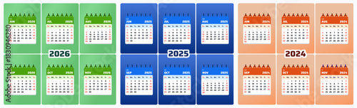 June 2026 Calendar. August July October September November 2024 Daily Planner. Modern September 2025 Layout. Vector artwork