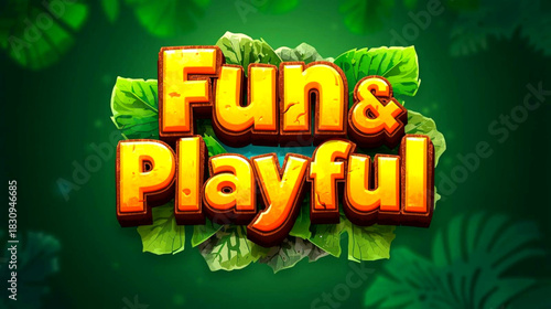 Fun and playful game title text design with jungle leaf background element