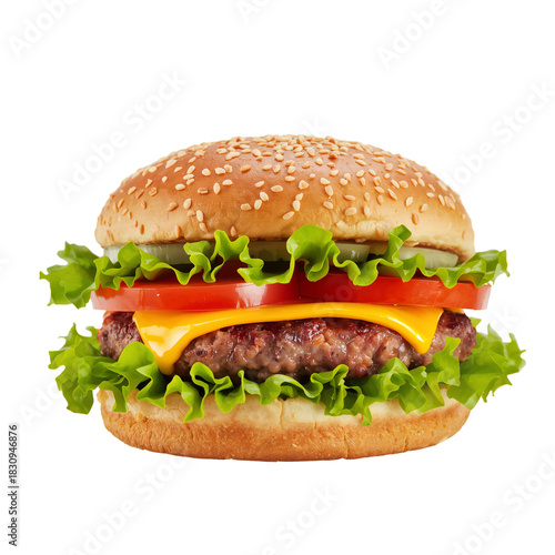 Delicious Cheeseburger With Fresh Ingredients Served on a Sesame Seed Bun
