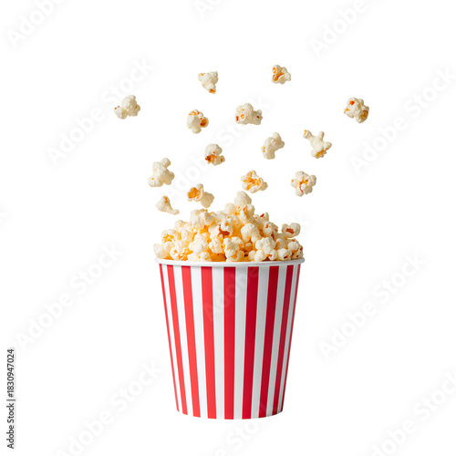 Fresh Popcorn Spills From a Striped Container in a Playful Kitchen Setting Du...