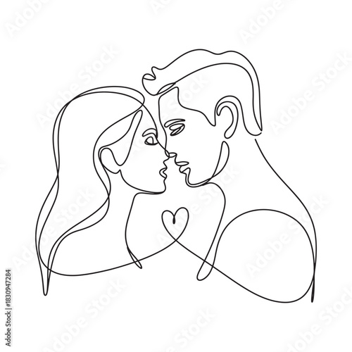 Continuous line drawing of a couple sharing a tender moment