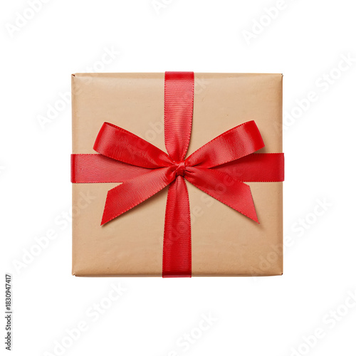 Gift Wrapped in Brown Paper With a Red Ribbon Ready for Celebration