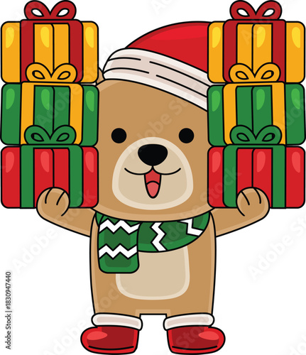 Cartoon Bear character celebrating Christmas