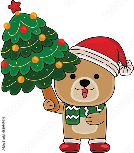 Cartoon Bear character celebrating Christmas