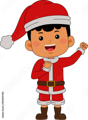 Cartoon Frizzy Boy character celebrating Christmas