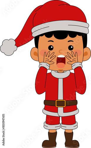 Cartoon Frizzy Boy character celebrating Christmas